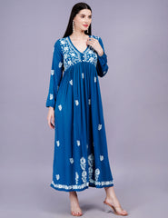 Modal Coton Blue Dress Chikankari Work - Sufiza Lifestyle