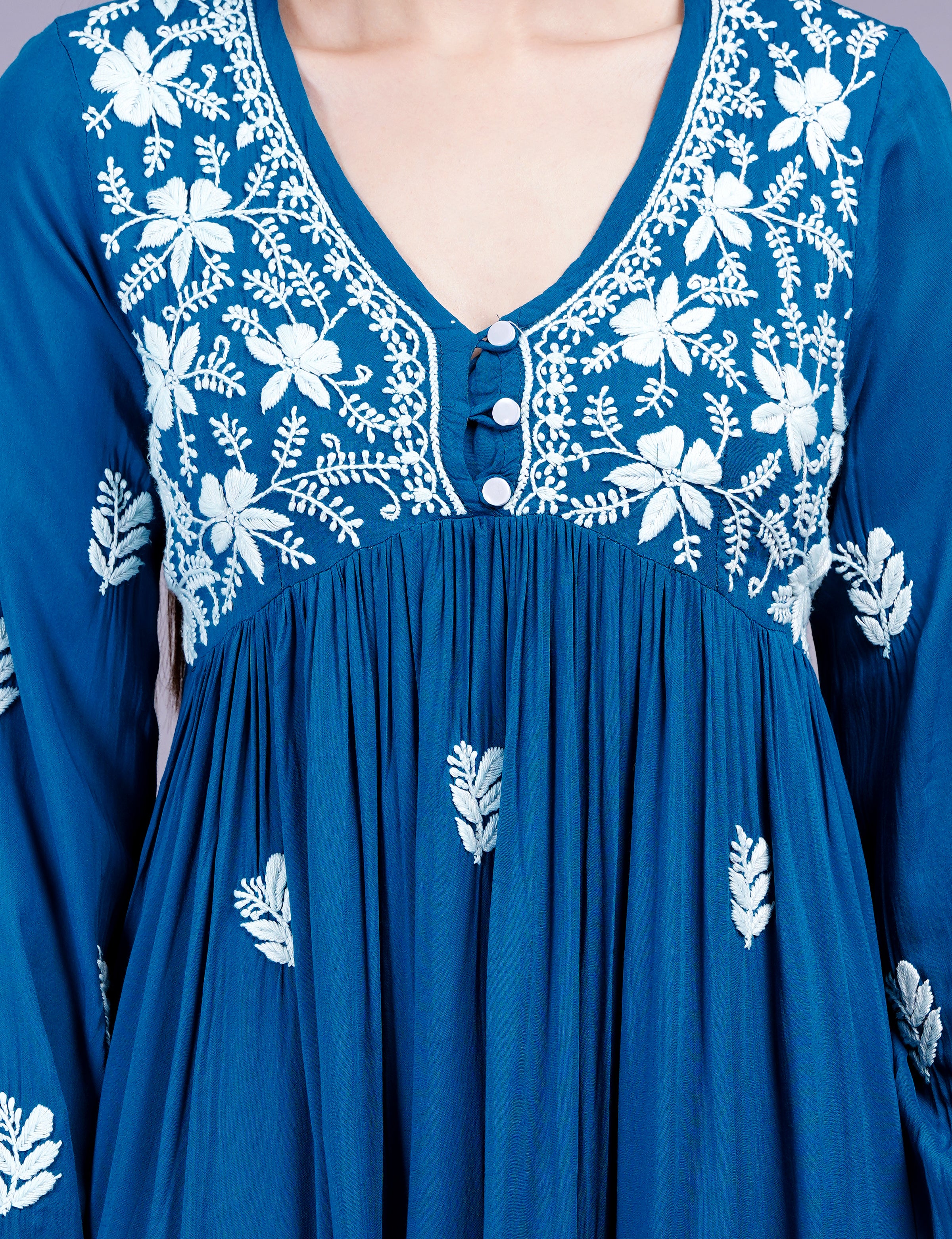 Modal Coton Blue Dress Chikankari Work - Sufiza Lifestyle