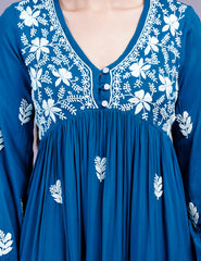 Modal Coton Blue Dress Chikankari Work - Sufiza Lifestyle
