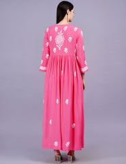 Rayon Cotton Pink Color Dress Chikankari Work - Sufiza Lifestyle
