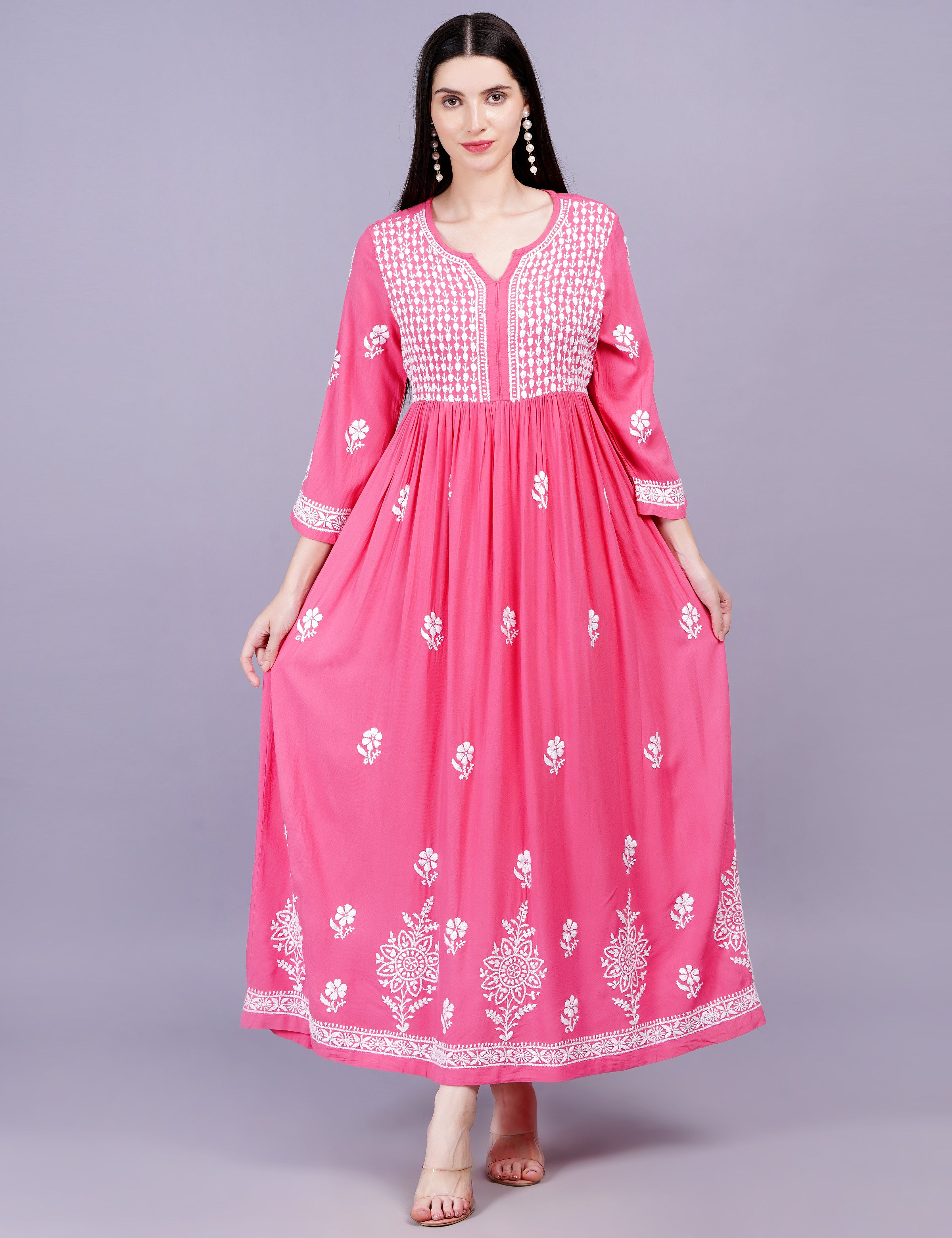Rayon Cotton Pink Color Dress Chikankari Work - Sufiza Lifestyle