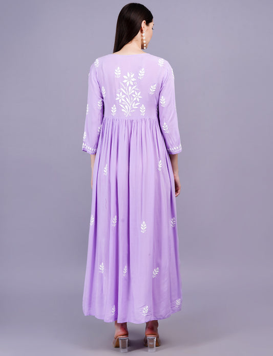 Modal Cotton Purple Chikankari Dress - Sufiza Lifestyle
