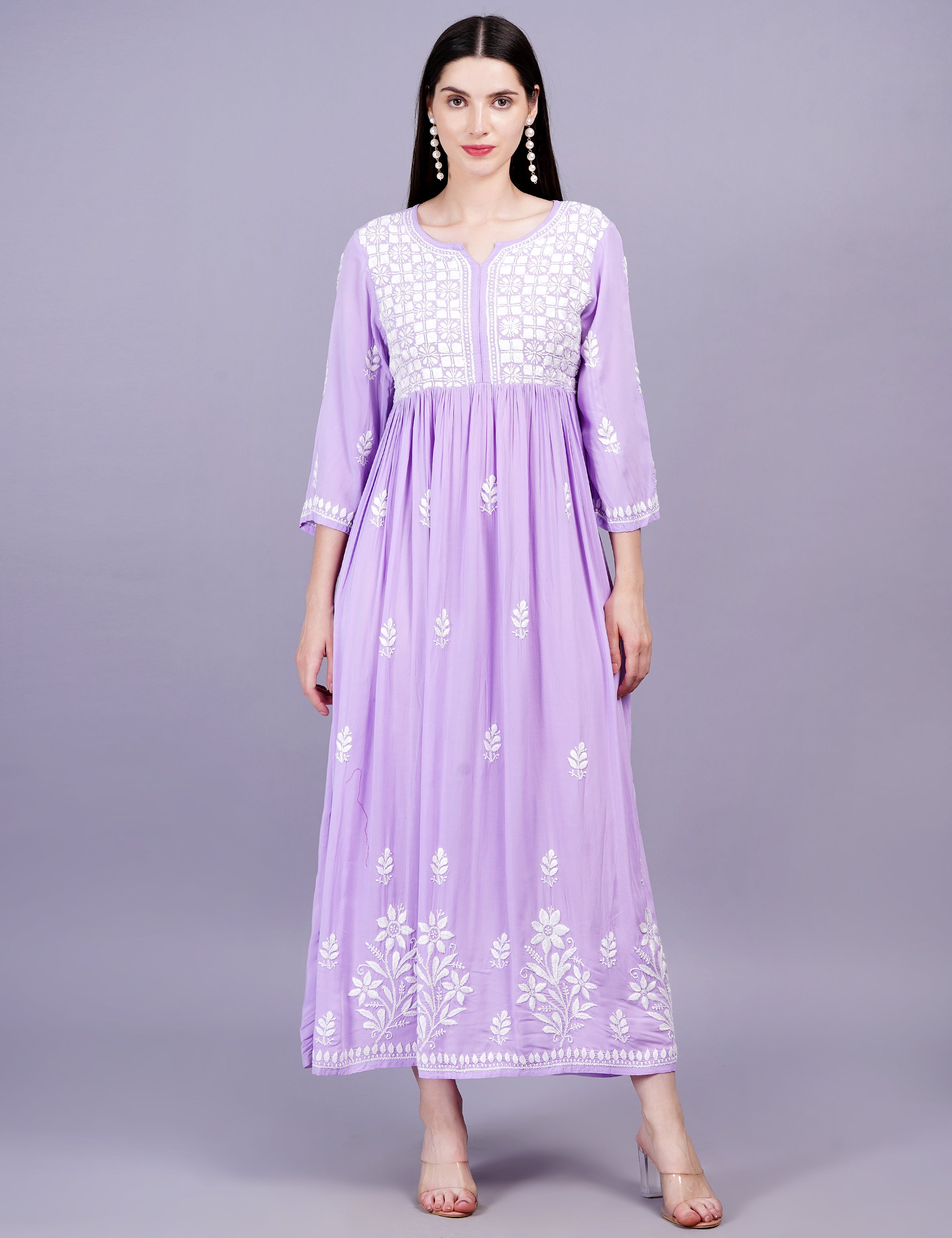 Modal Cotton Purple Chikankari Dress - Sufiza Lifestyle
