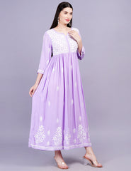 Modal Cotton Purple Chikankari Dress - Sufiza Lifestyle