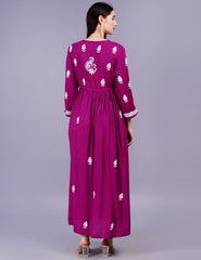 Modal Cotton Wine Color Chikankari Dress - Sufiza Lifestyle