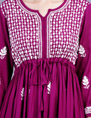 Modal Cotton Wine Color Chikankari Dress - Sufiza Lifestyle
