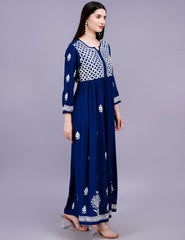 Rayon Cotton Navy Blue Color Dress Chikankari Work - Sufiza Lifestyle