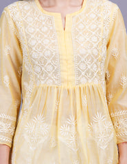 Chanderi Yellow Color Printed Dupatta Chikankari Kurta Set - Sufiza Lifestyle