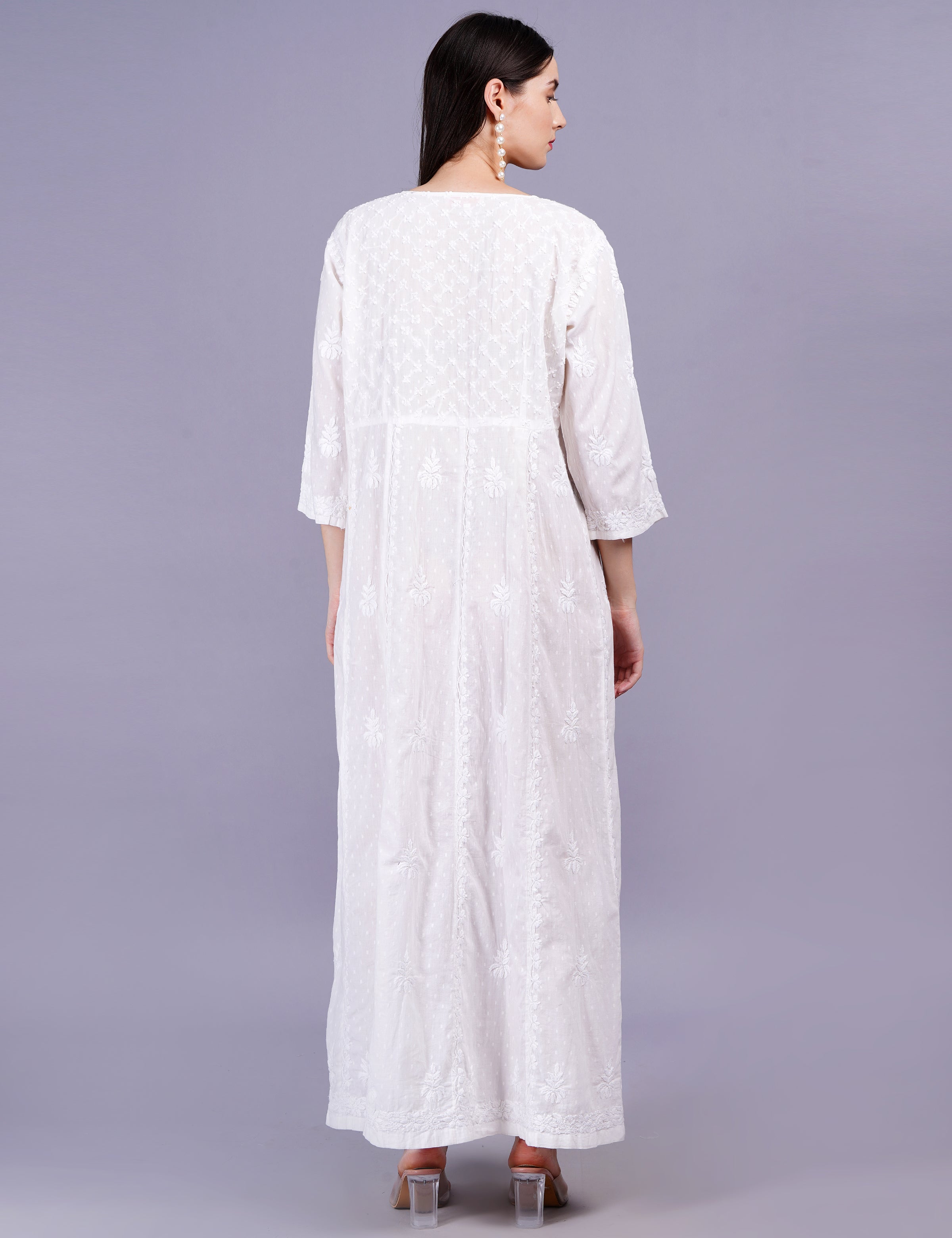 Dobby Cotton Angrakha Chikankari Dress - Sufiza Lifestyle