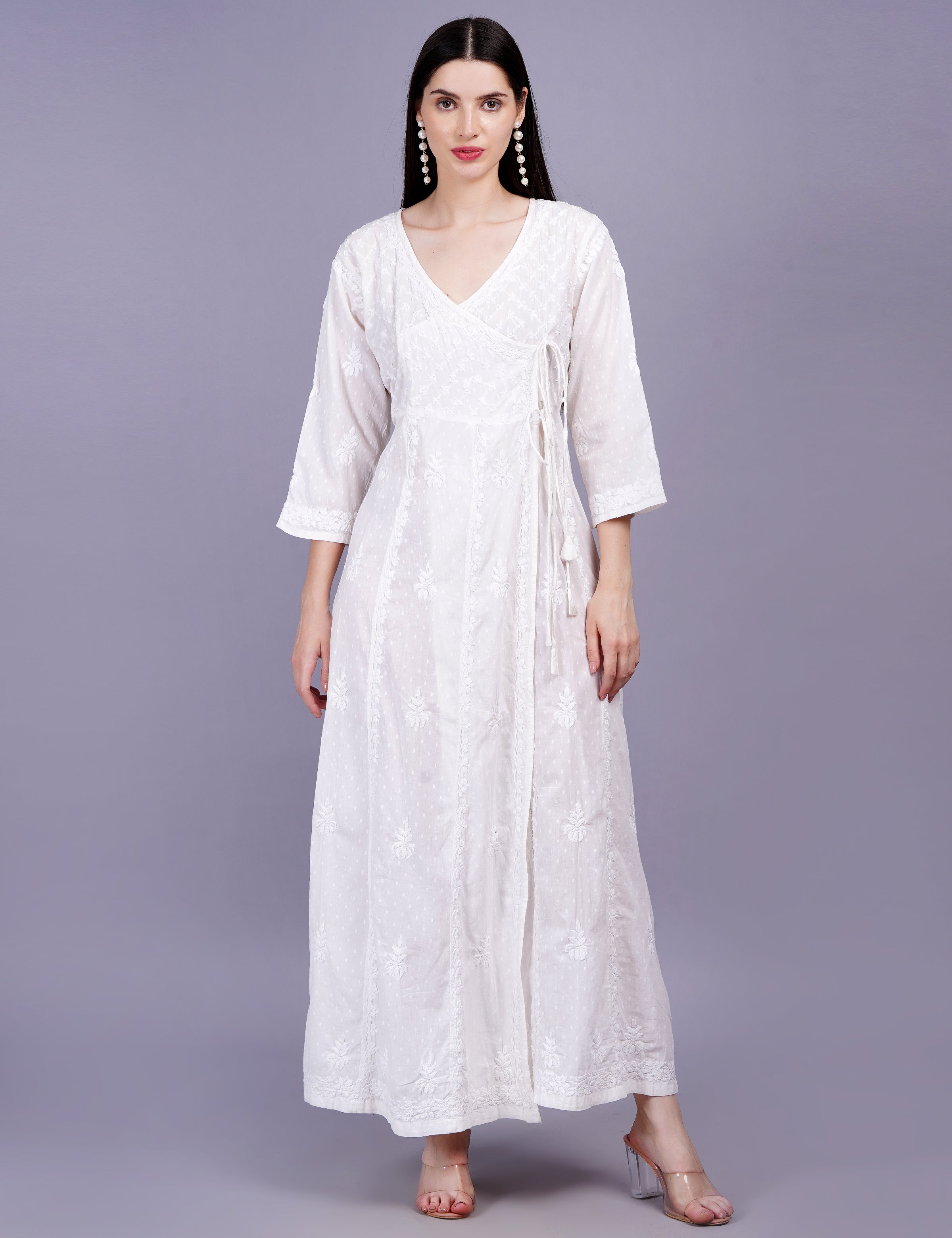 Dobby Cotton Angrakha Chikankari Dress - Sufiza Lifestyle