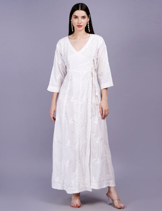 Dobby Cotton Angrakha Chikankari Dress - Sufiza Lifestyle