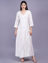 Dobby Cotton Angrakha Chikankari Dress - Sufiza Lifestyle