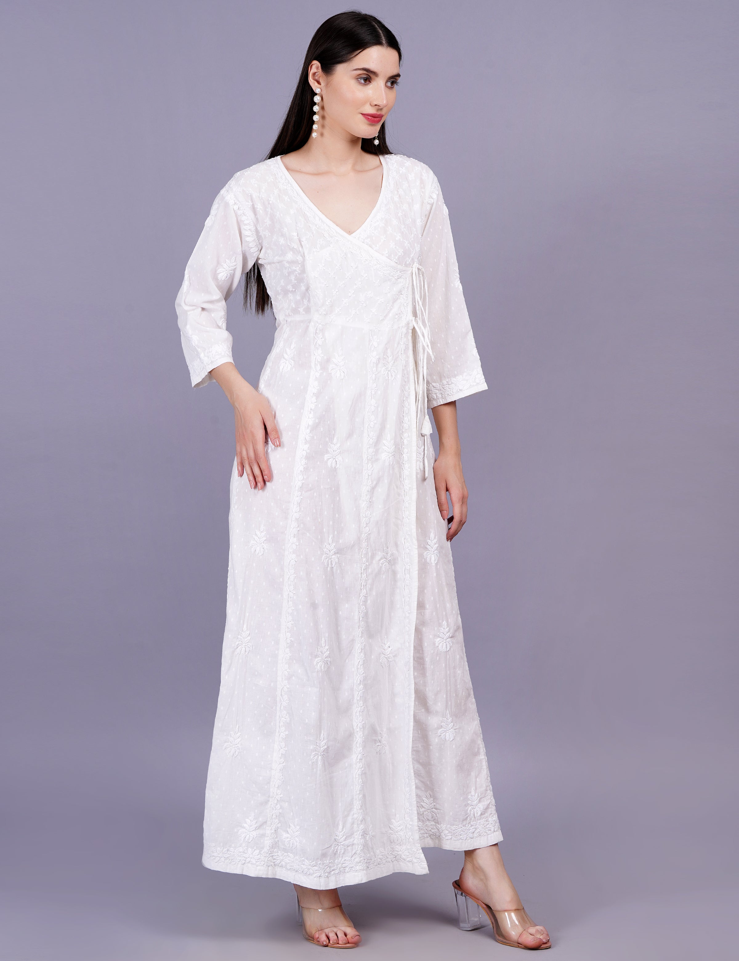 Dobby Cotton Angrakha Chikankari Dress - Sufiza Lifestyle