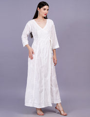 Dobby Cotton Angrakha Chikankari Dress - Sufiza Lifestyle
