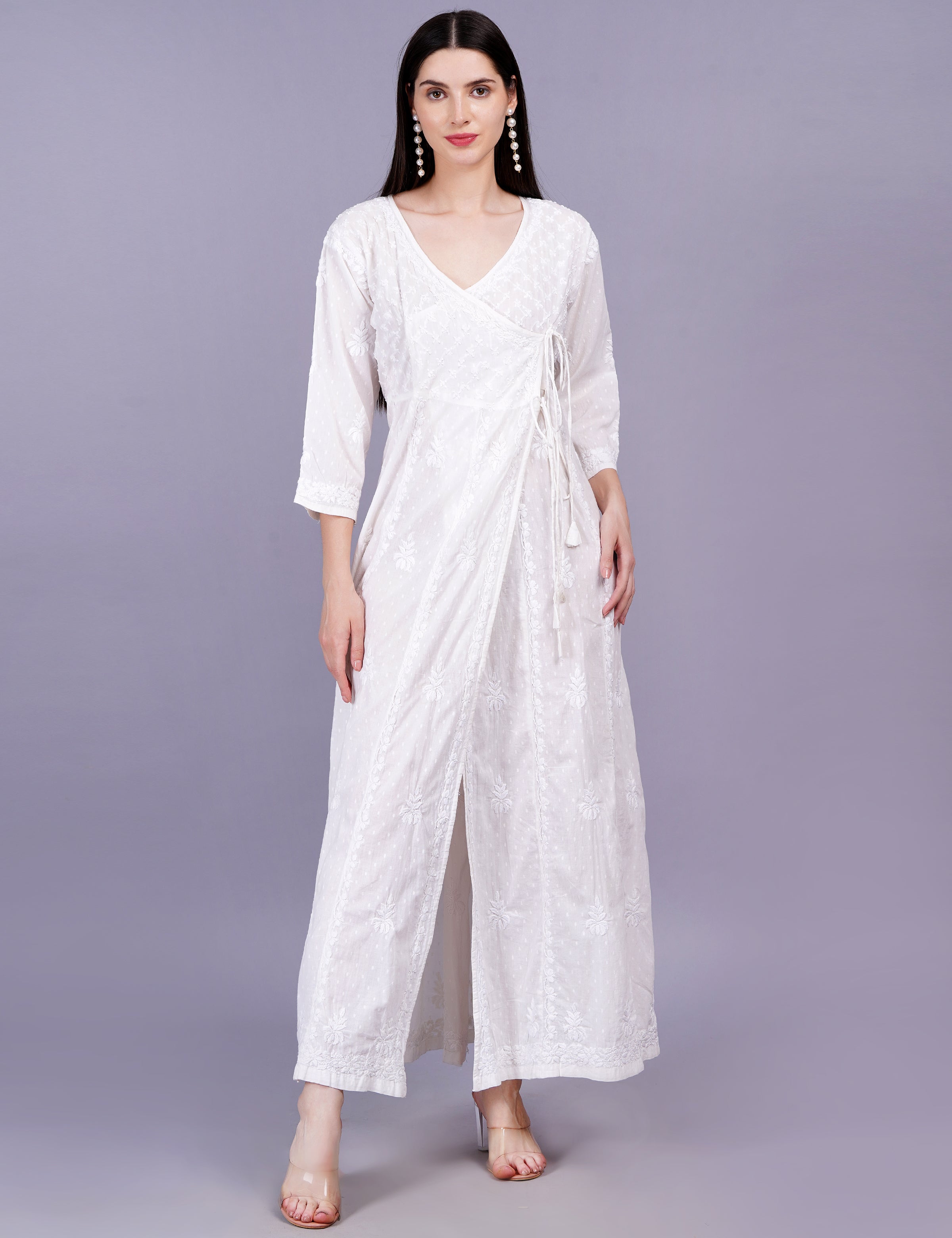Dobby Cotton Angrakha Chikankari Dress - Sufiza Lifestyle