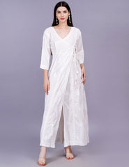 Dobby Cotton Angrakha Chikankari Dress - Sufiza Lifestyle