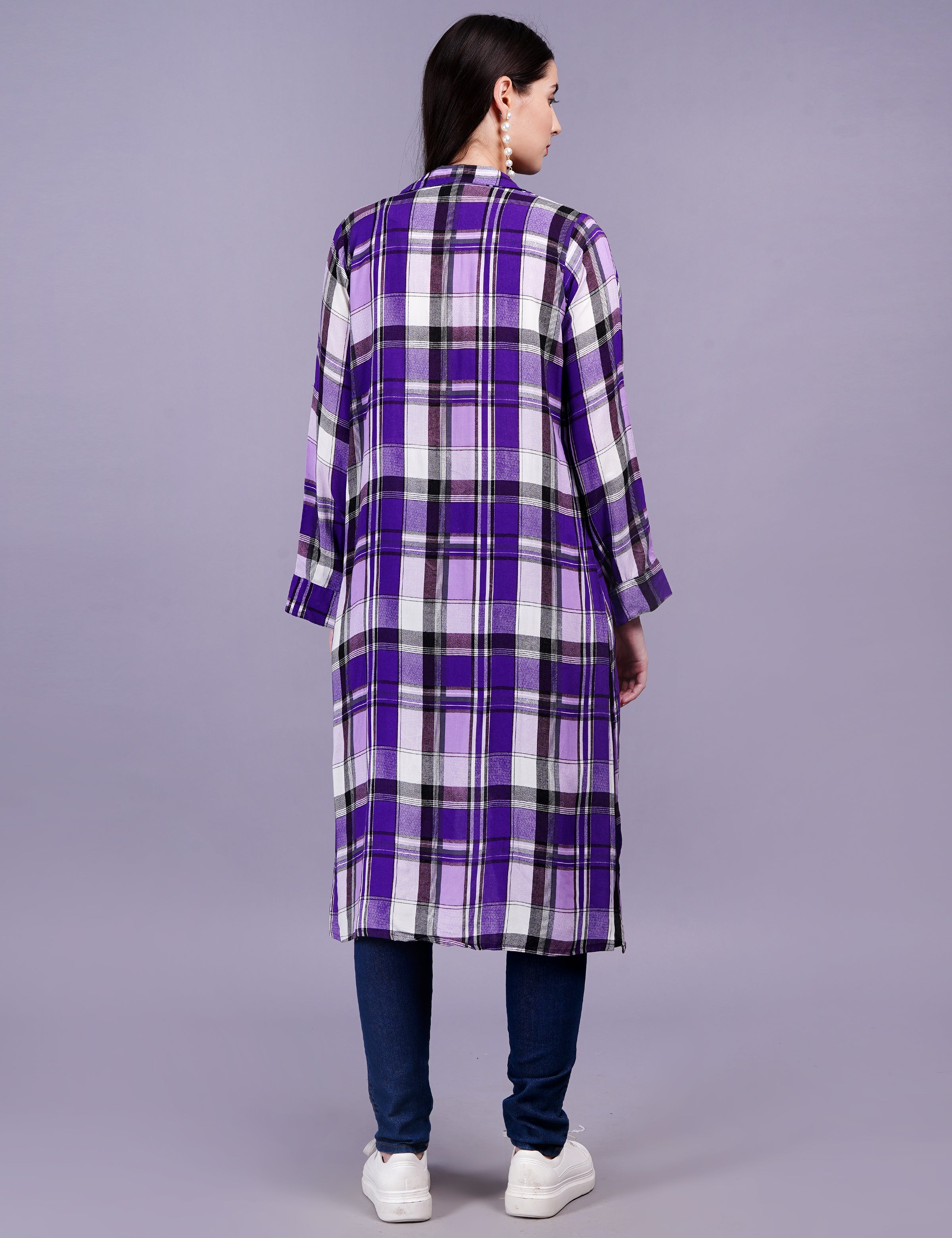 Check Cotton Purple Color Shrug - Sufiza Lifestyle