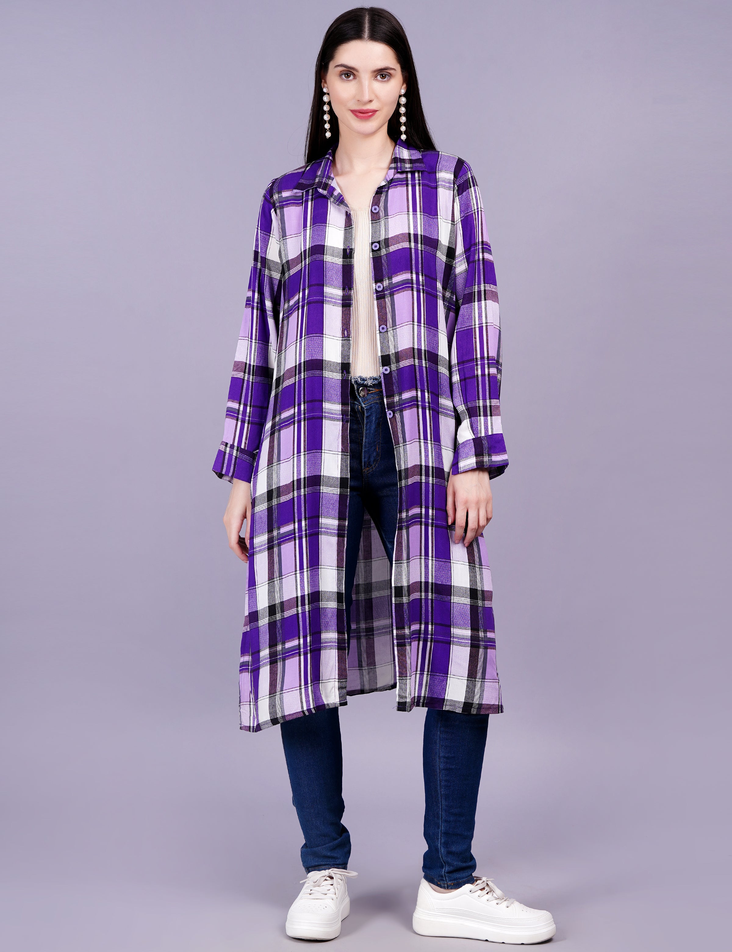 Check Cotton Purple Color Shrug - Sufiza Lifestyle