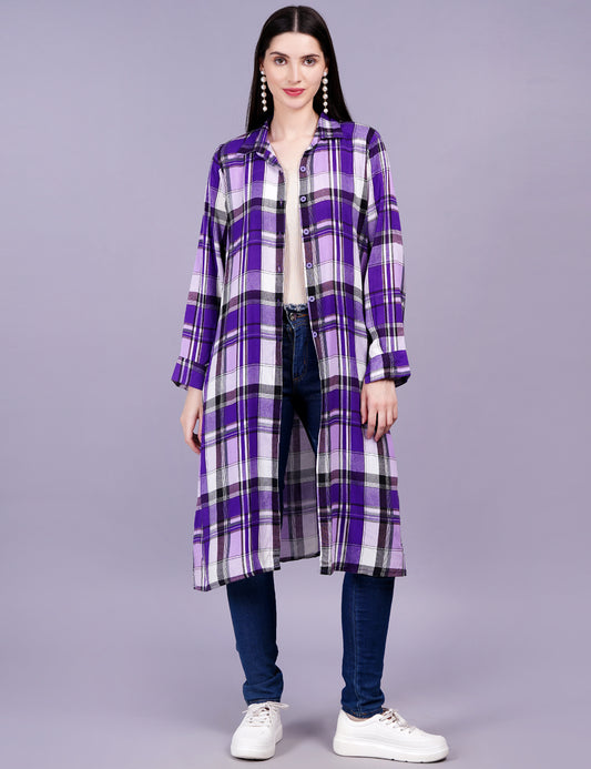 Check Cotton Purple Color Shrug - Sufiza Lifestyle