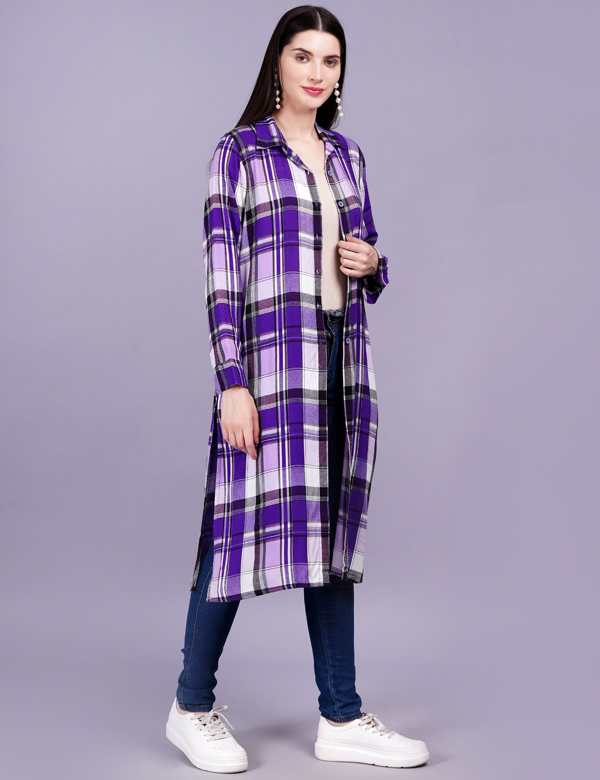 Check Cotton Purple Color Shrug - Sufiza Lifestyle