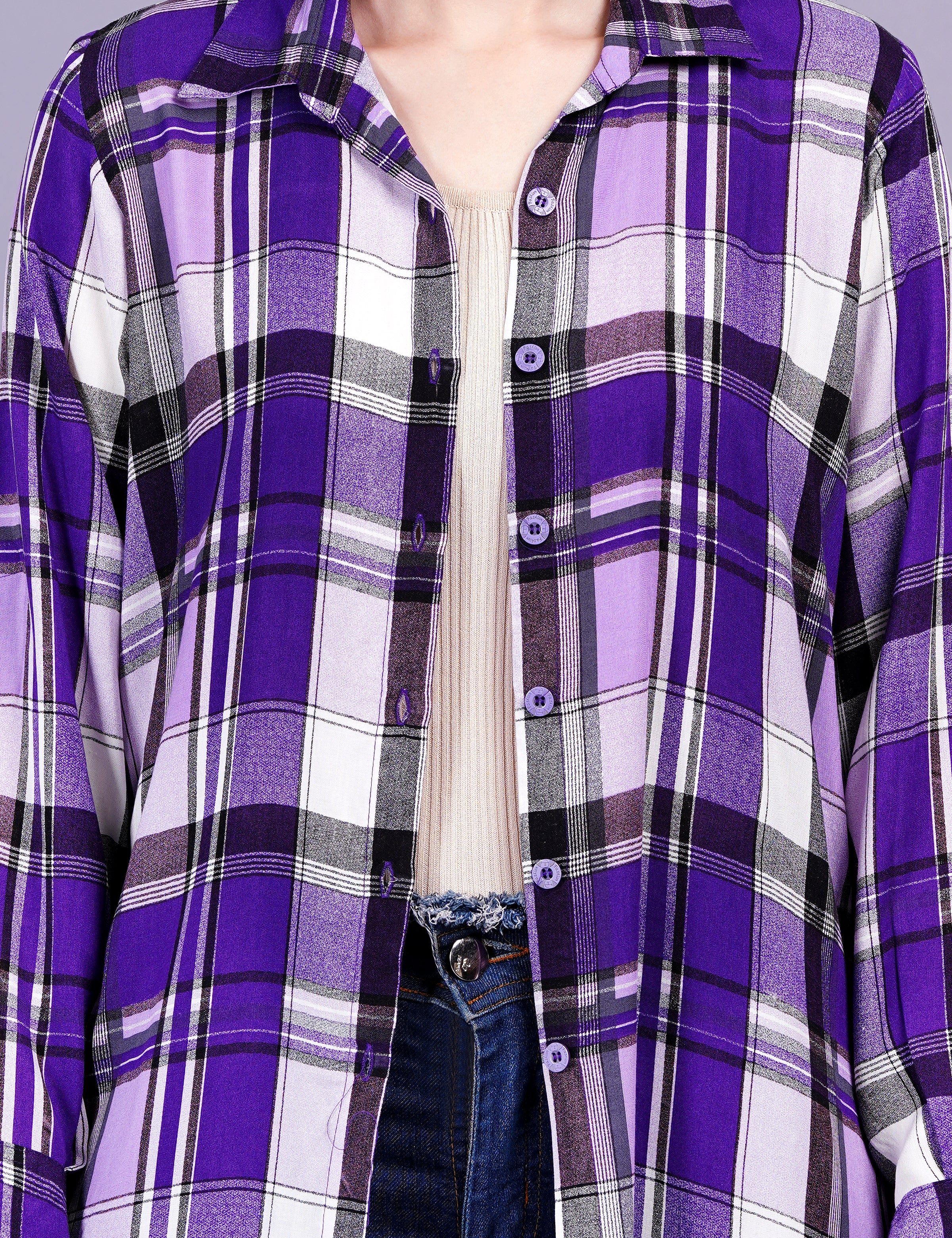 Check Cotton Purple Color Shrug - Sufiza Lifestyle