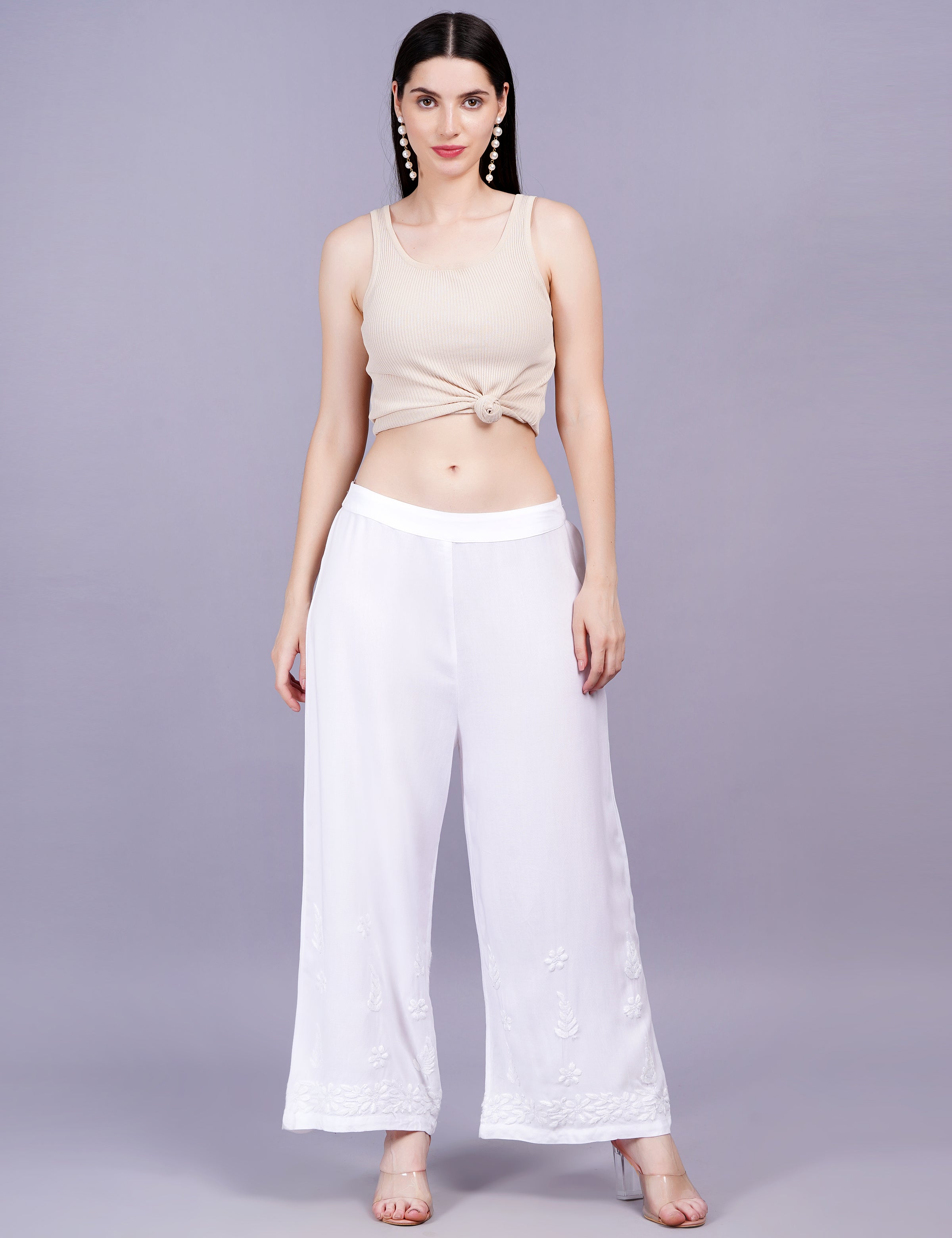 Rayon Chikankari White Color Plazzo - Sufiza Lifestyle