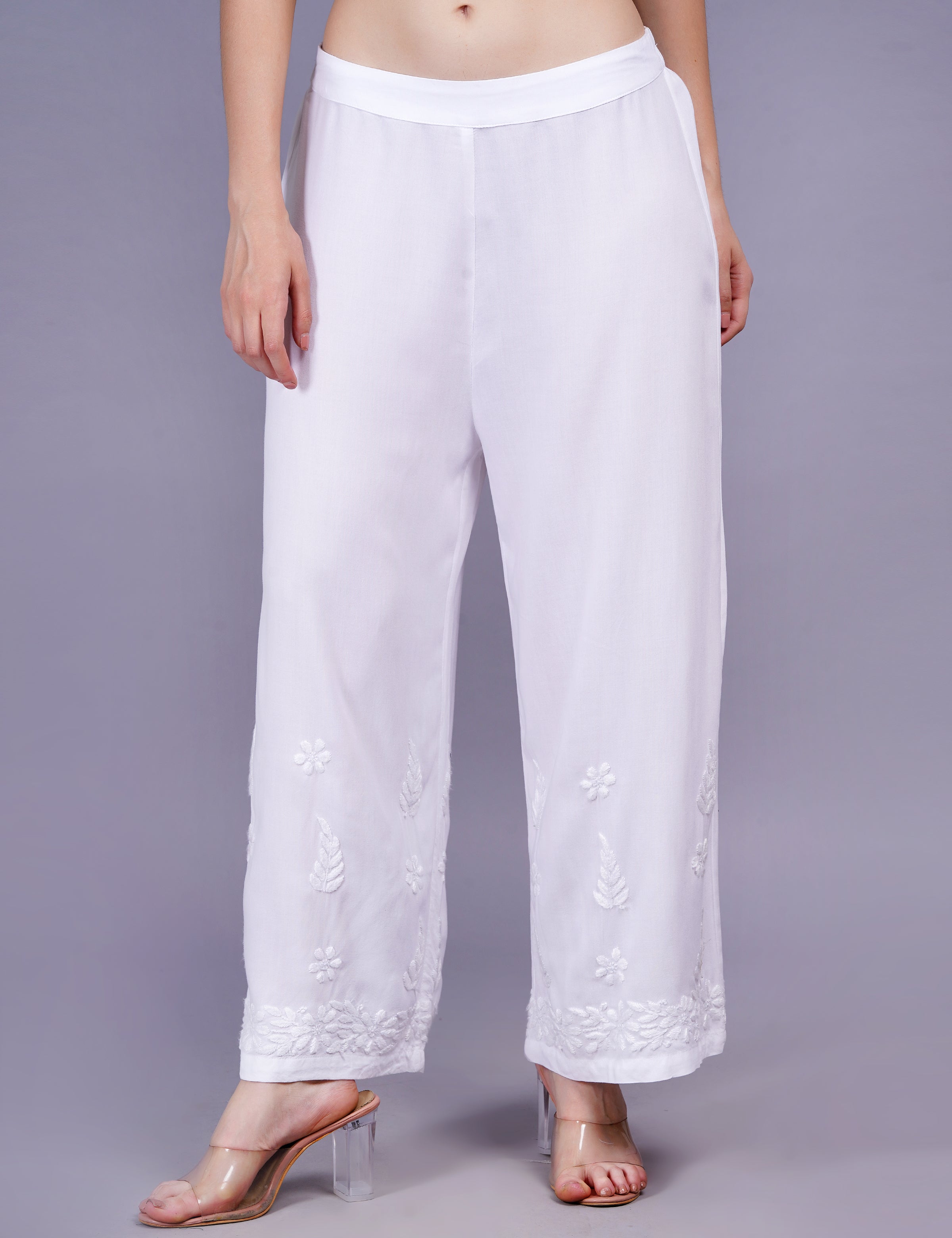 Rayon Chikankari White Color Plazzo - Sufiza Lifestyle