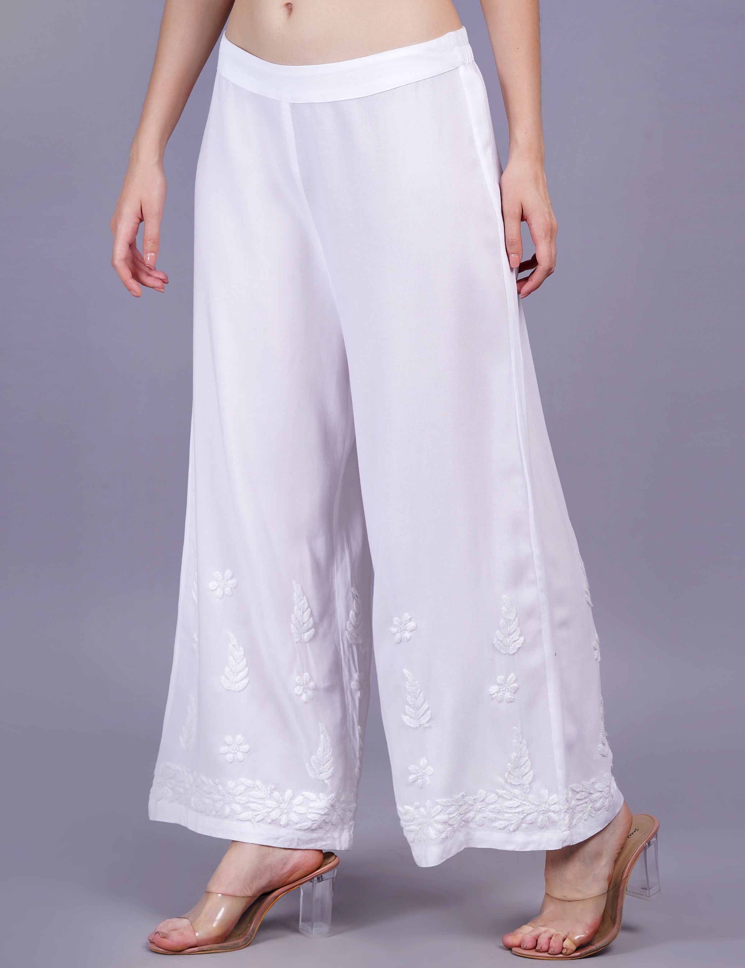 Rayon Chikankari White Color Plazzo - Sufiza Lifestyle