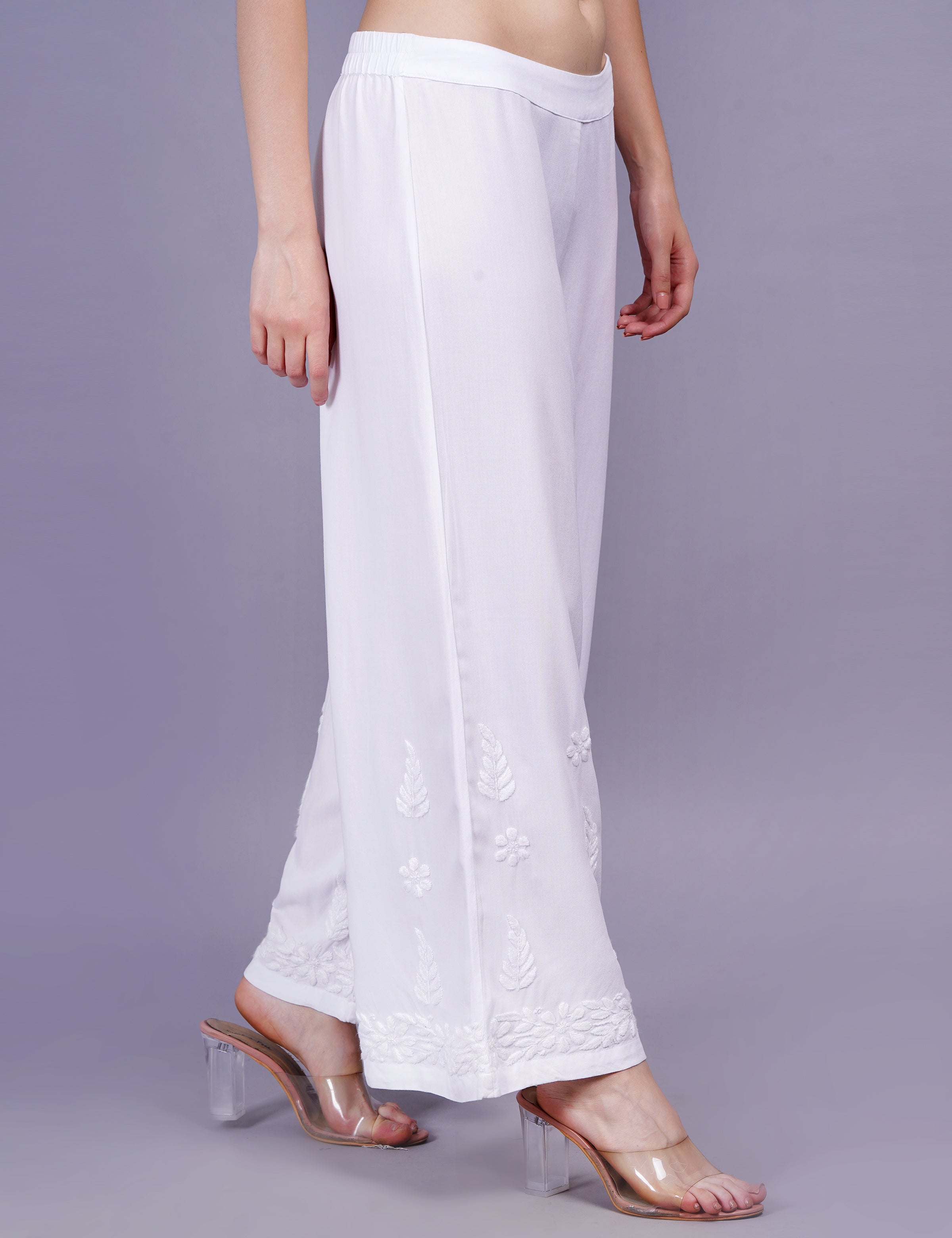 Rayon Chikankari White Color Plazzo - Sufiza Lifestyle