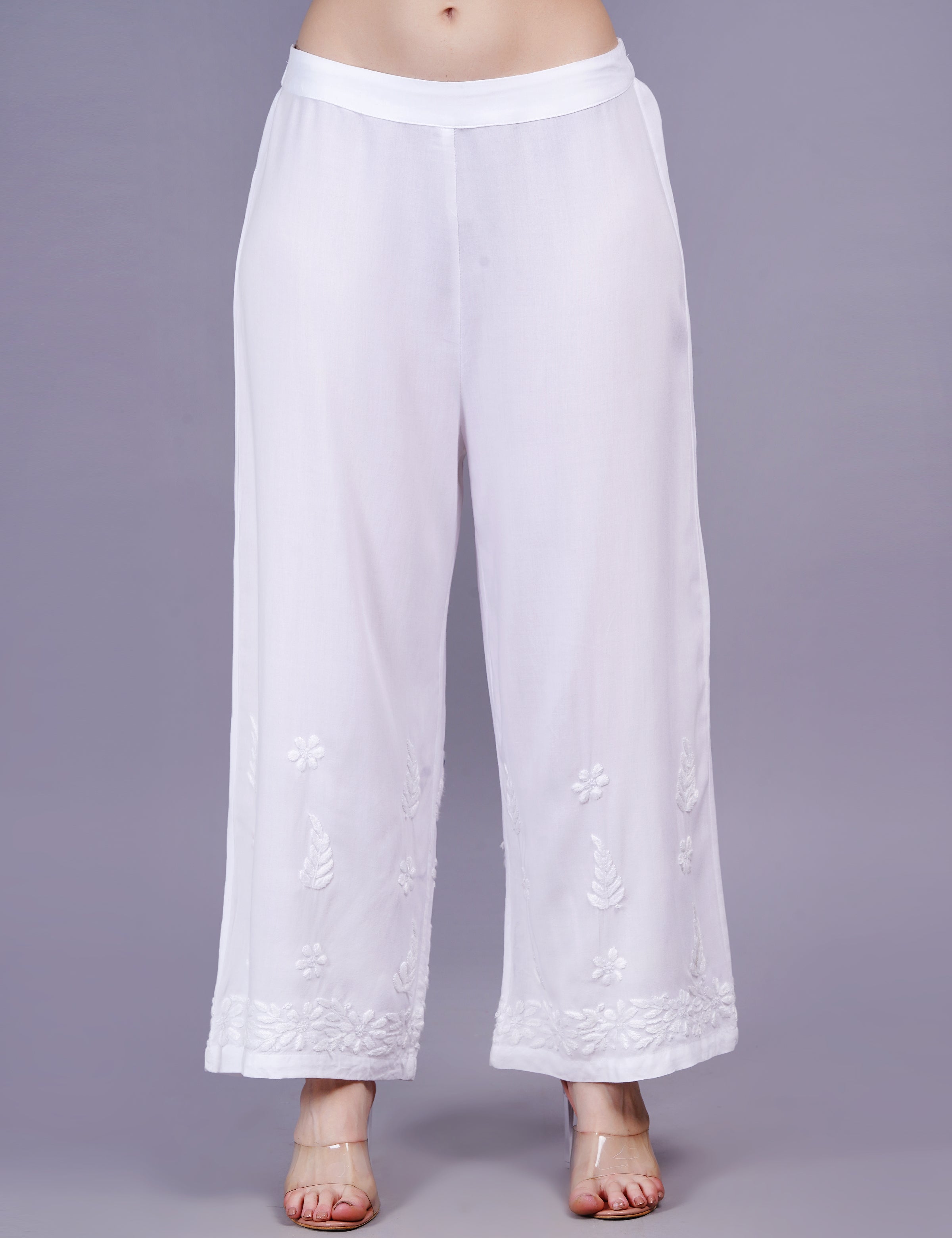 Rayon Chikankari White Color Plazzo - Sufiza Lifestyle