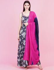 Navy Blue Foil Print Kota Pati Work Dress - Sufiza Lifestyle