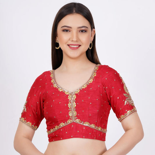 Red Silk Kota Patti Hand Embroidery - Sufiza Lifestyle