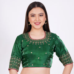 Silk Green Hand Embroided Blouse - Sufiza Lifestyle