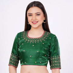 Silk Green Hand Embroided Blouse - Sufiza Lifestyle