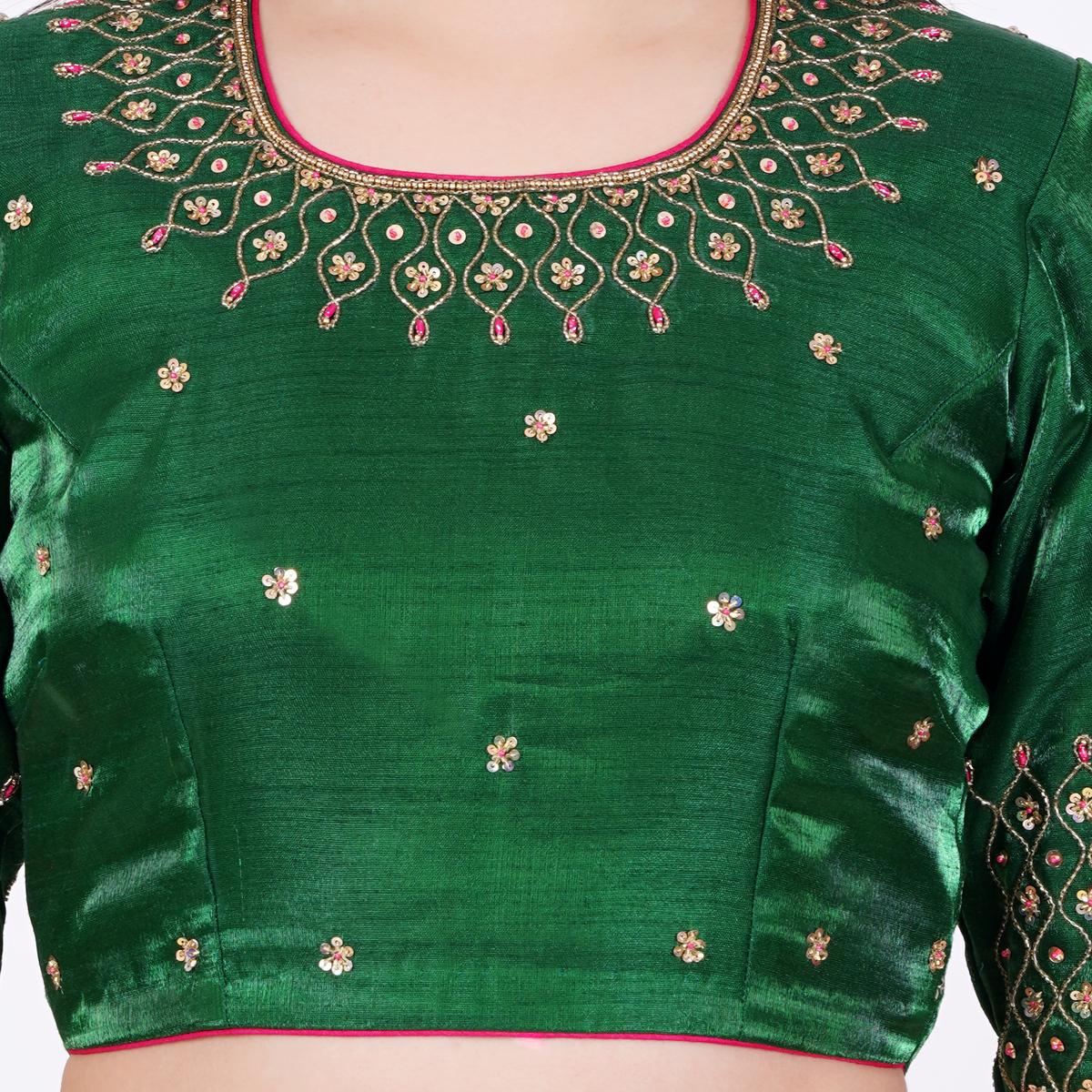 Silk Green Hand Embroided Blouse - Sufiza Lifestyle