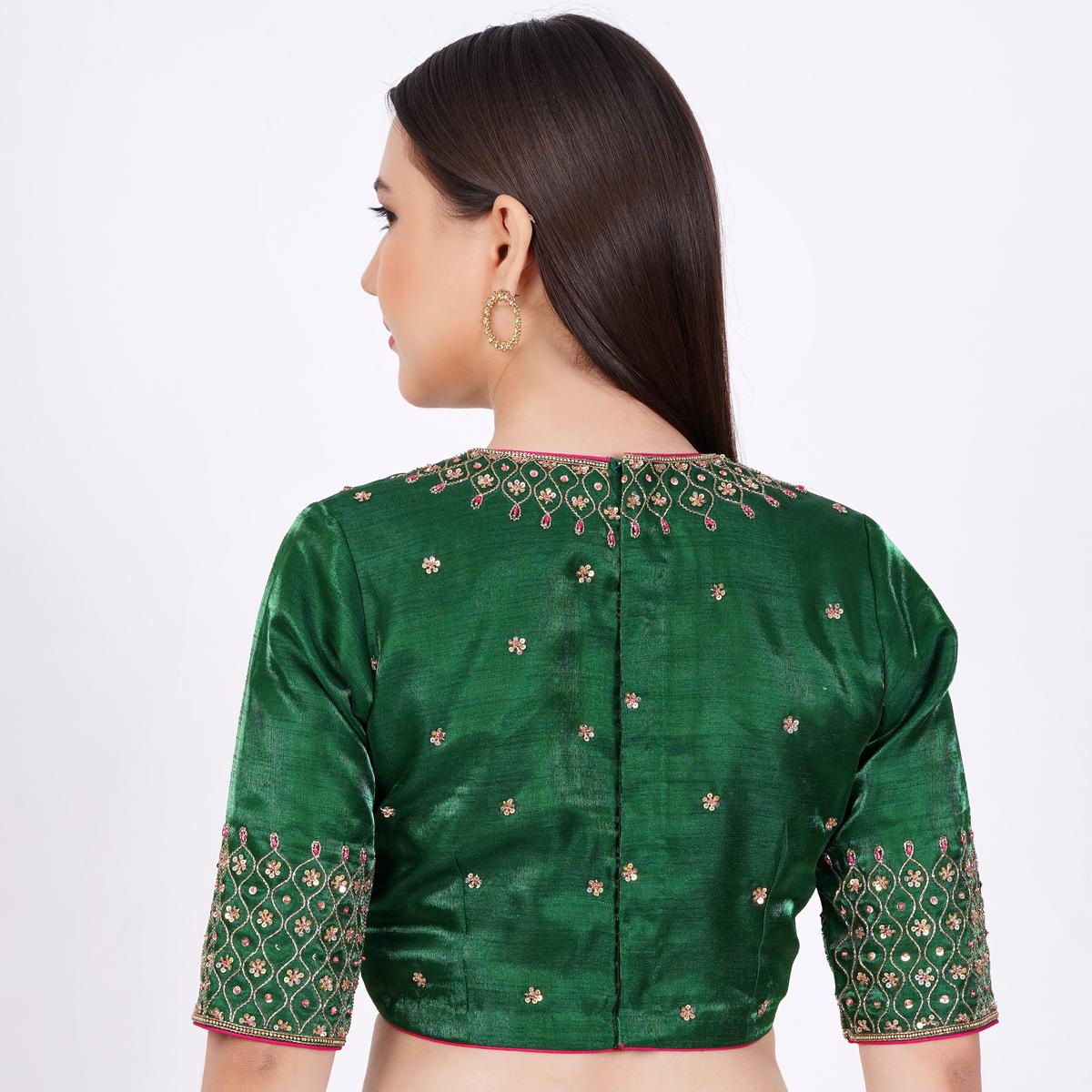 Silk Green Hand Embroided Blouse - Sufiza Lifestyle