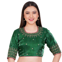 Silk Green Hand Embroided Blouse - Sufiza Lifestyle
