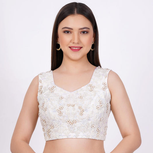Raw Silk White Color Hand Embroided Blouse - Sufiza Lifestyle