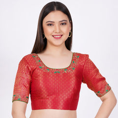 Banarsi Silk Red Color Hand Embroided  Blouse - Sufiza Lifestyle