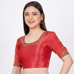 Banarsi Silk Red Color Hand Embroided  Blouse - Sufiza Lifestyle