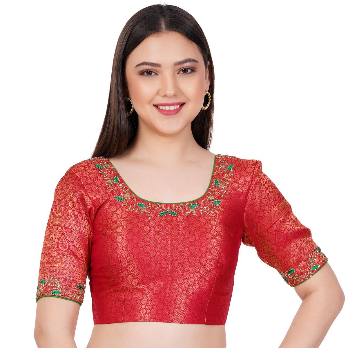 Banarsi Silk Red Color Hand Embroided  Blouse - Sufiza Lifestyle
