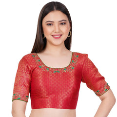 Banarsi Silk Red Color Hand Embroided  Blouse - Sufiza Lifestyle