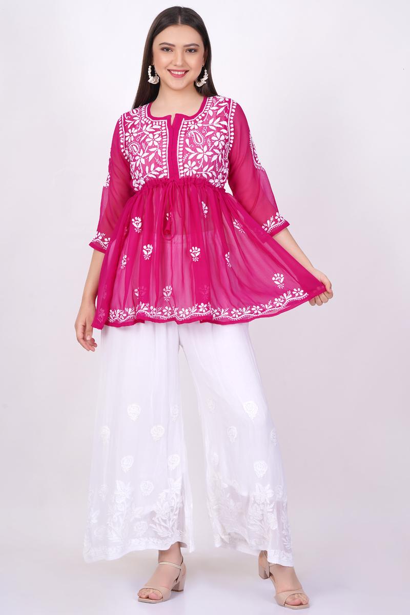Pink Chikankari Ghas Pati Hand Work - Sufiza Lifestyle