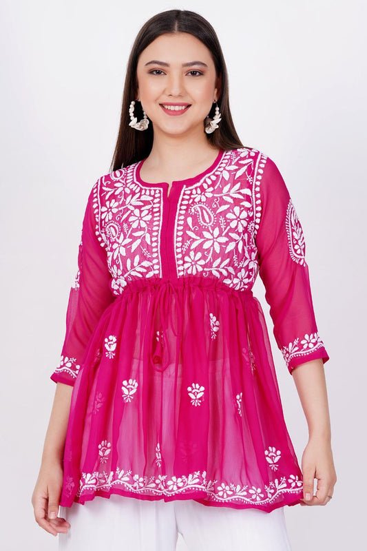 Pink Chikankari Ghas Pati Hand Work - Sufiza Lifestyle