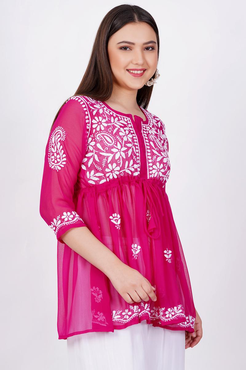 Pink Chikankari Ghas Pati Hand Work - Sufiza Lifestyle