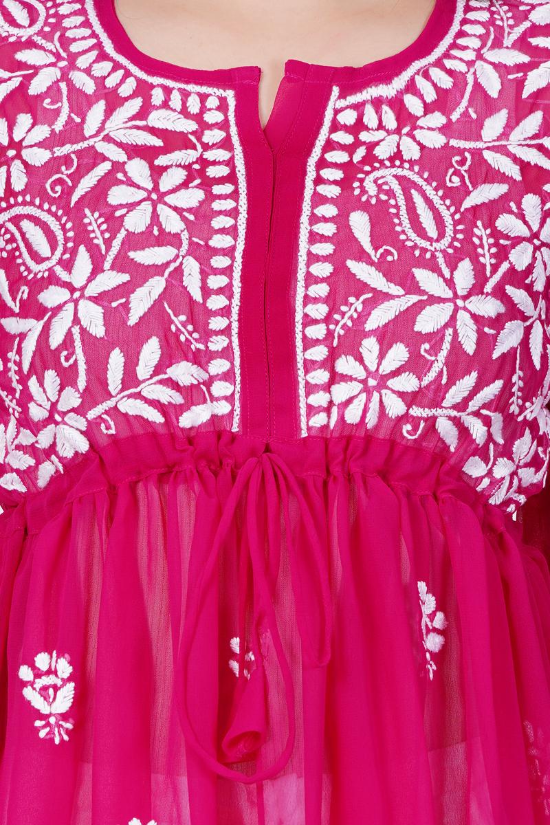 Pink Chikankari Ghas Pati Hand Work - Sufiza Lifestyle