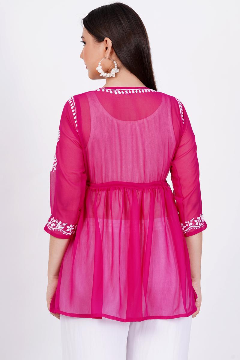 Pink Chikankari Ghas Pati Hand Work - Sufiza Lifestyle