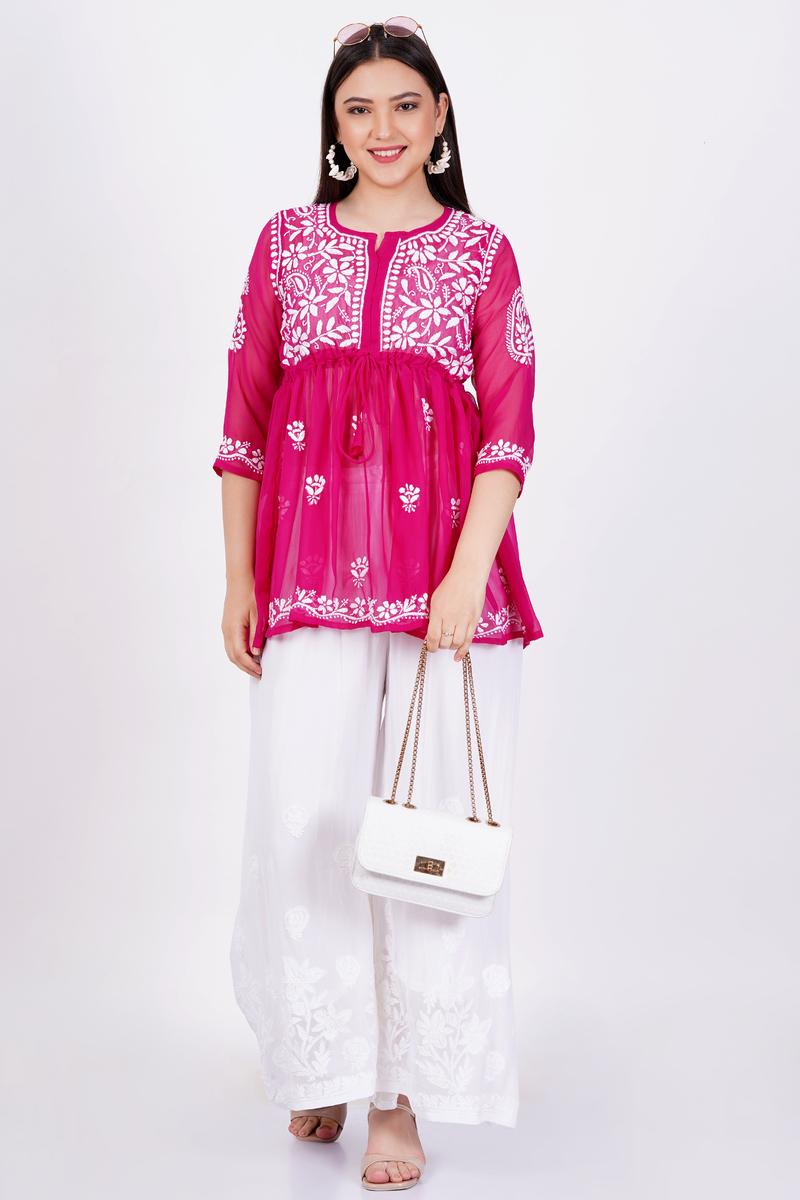 Pink Chikankari Ghas Pati Hand Work - Sufiza Lifestyle