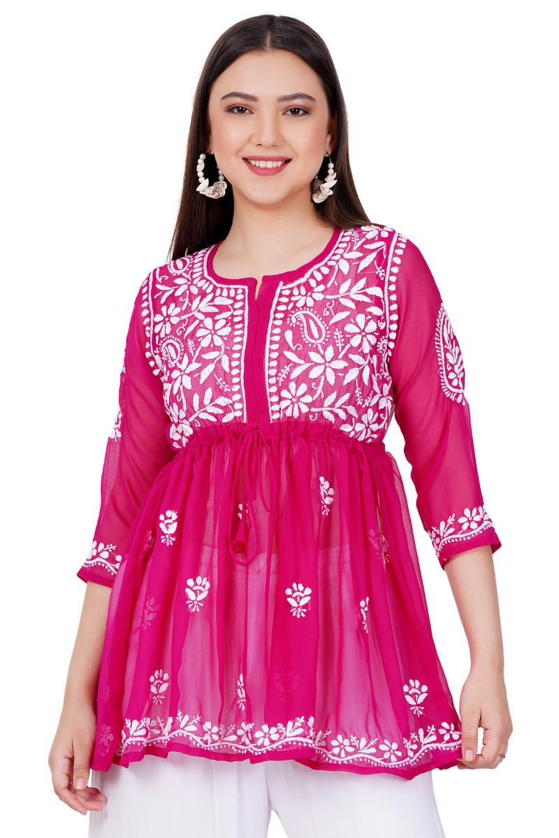 Pink Chikankari Ghas Pati Hand Work - Sufiza Lifestyle