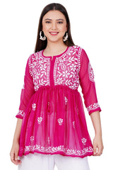 Pink Chikankari Ghas Pati Hand Work - Sufiza Lifestyle